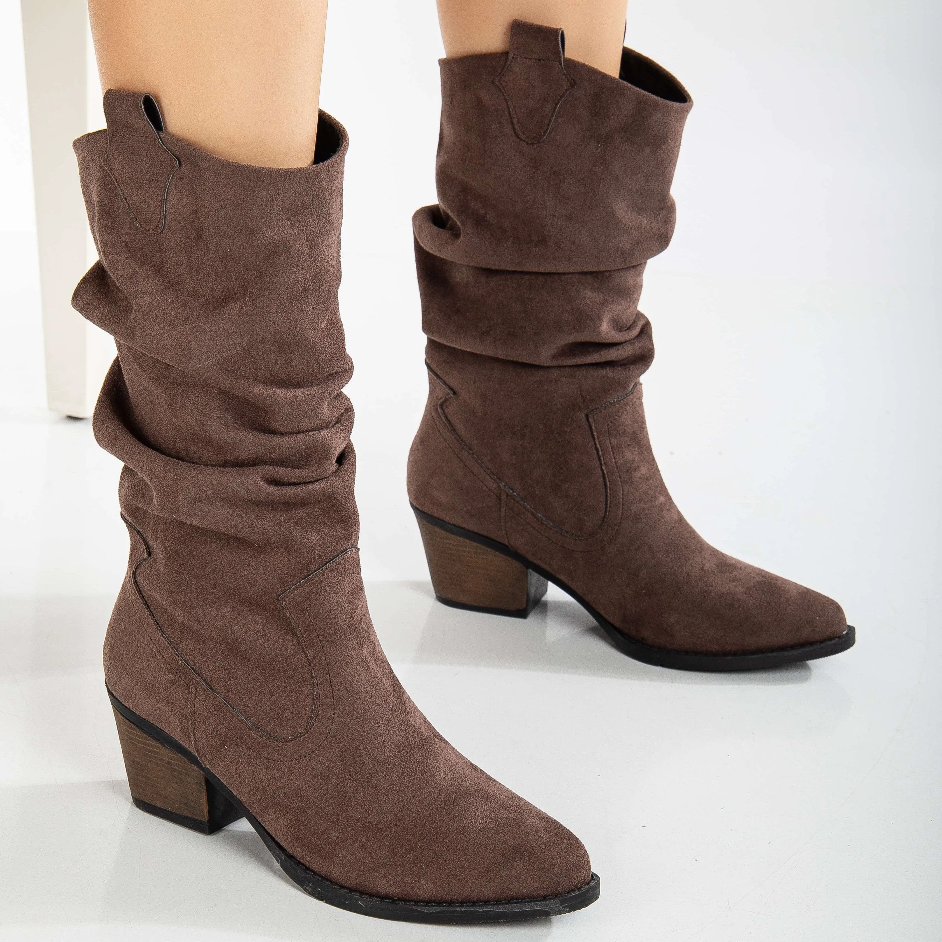 Bonnie Vegan Suede Slouch Western Boots | Brown