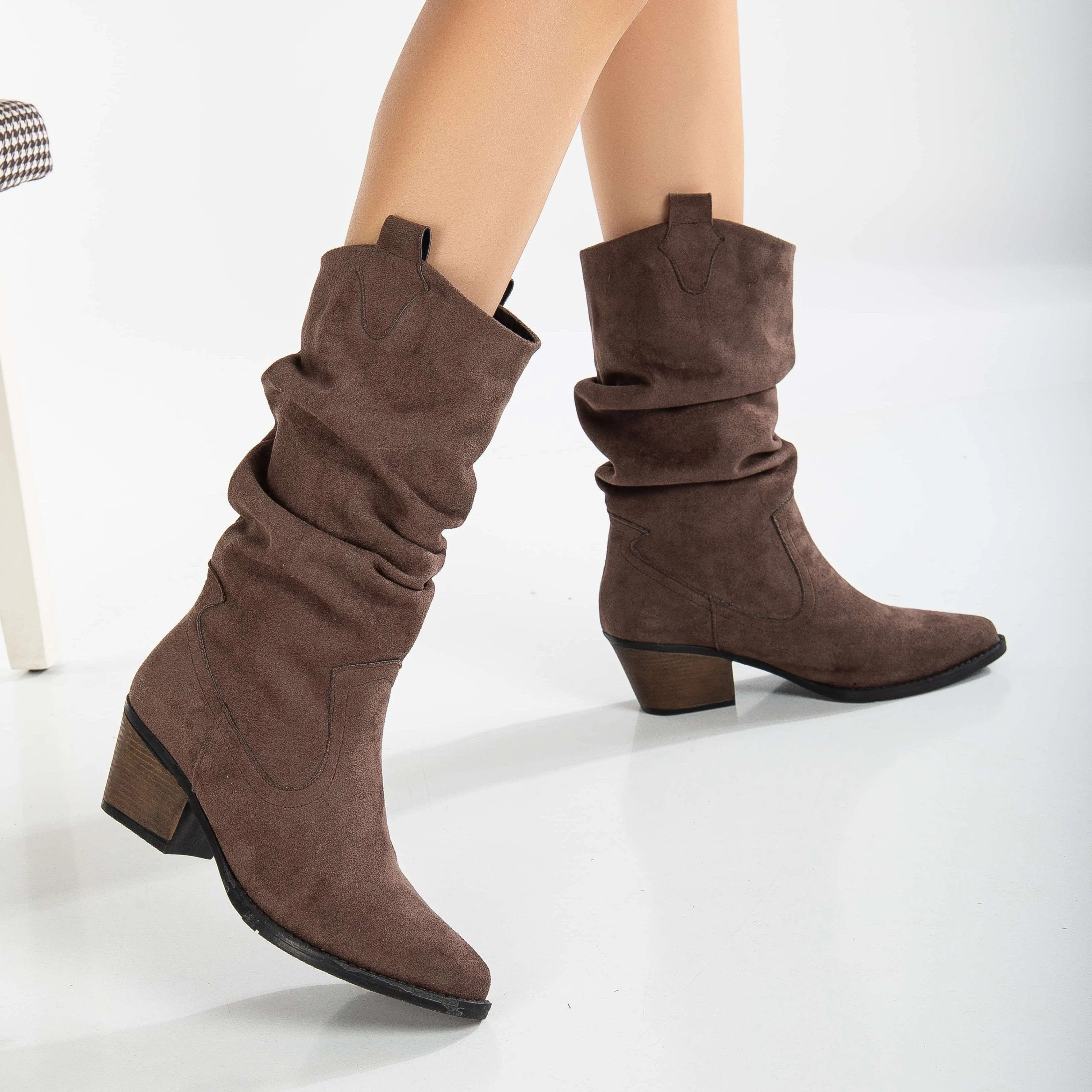 Bonnie Vegan Suede Slouch Western Boots | Brown