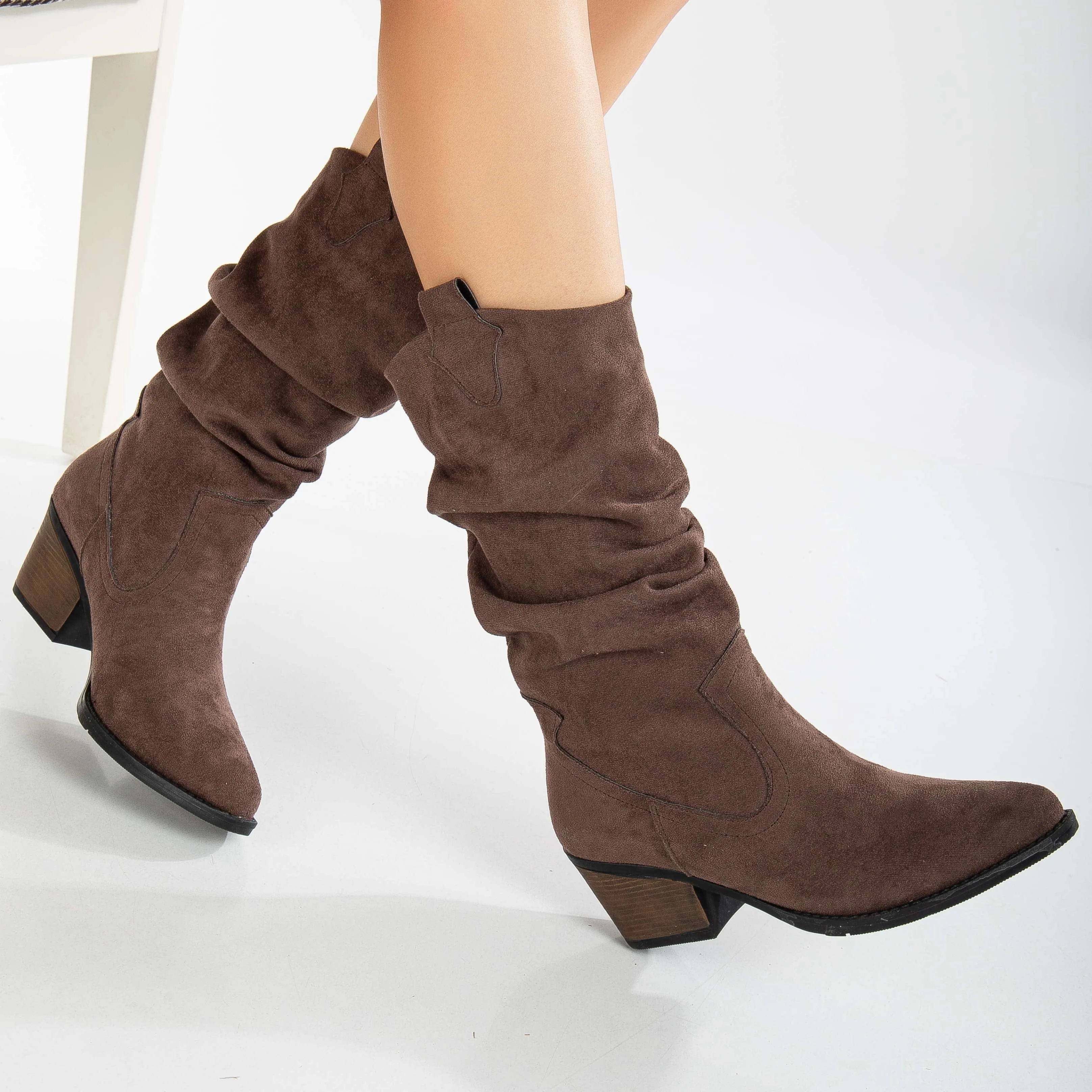 Bonnie Vegan Suede Slouch Western Boots | Brown