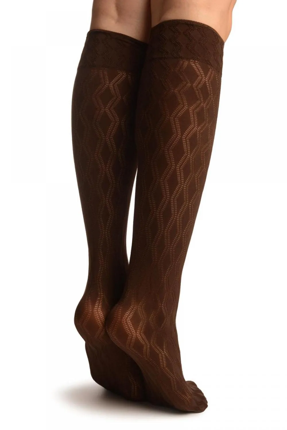 Brown With Double Rhomb Socks Knee High
