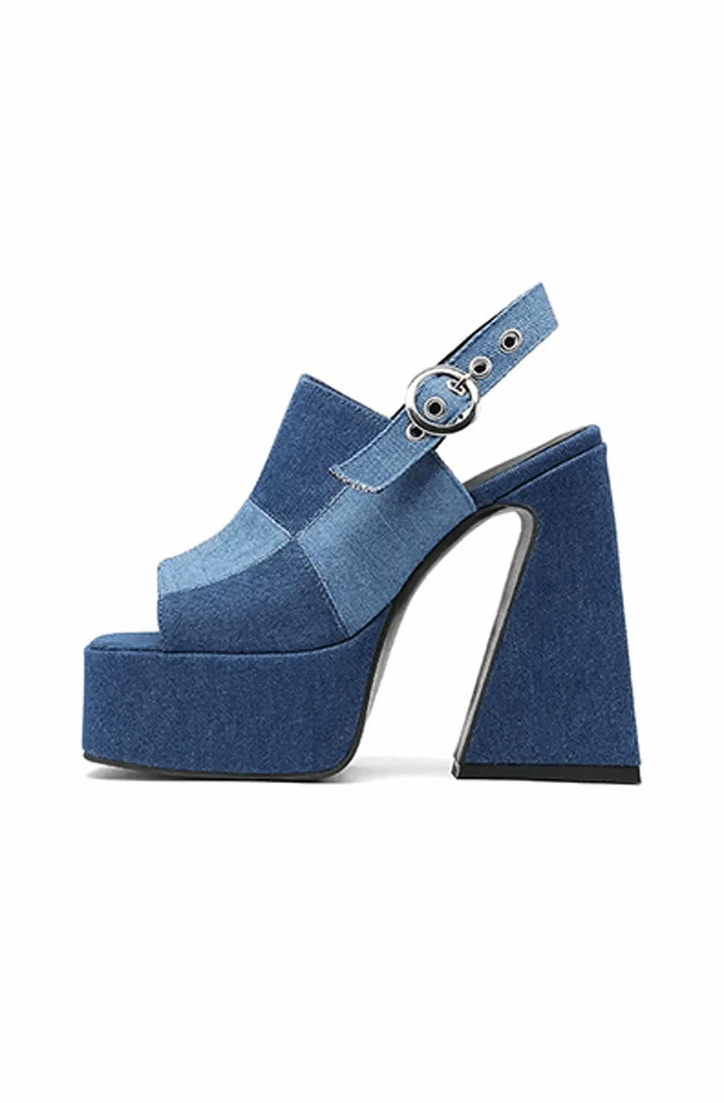Denim platform high heel sandals