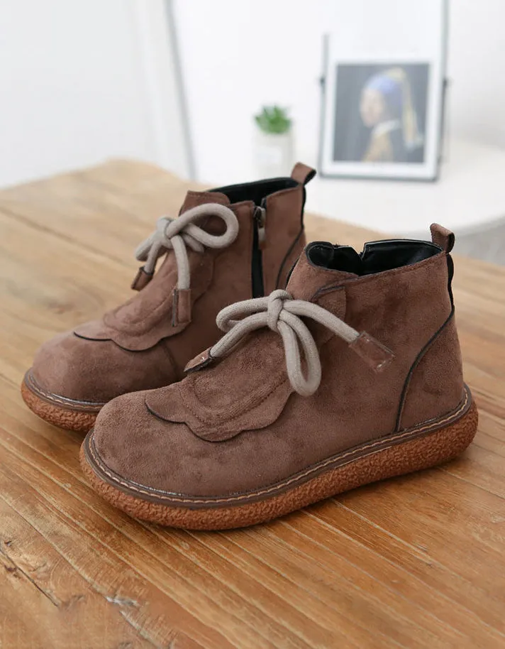 Lace-up Round Head Suede Handmade Retro Boots
