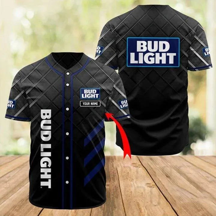 Personalized Black Bud Light Baseball Jersey