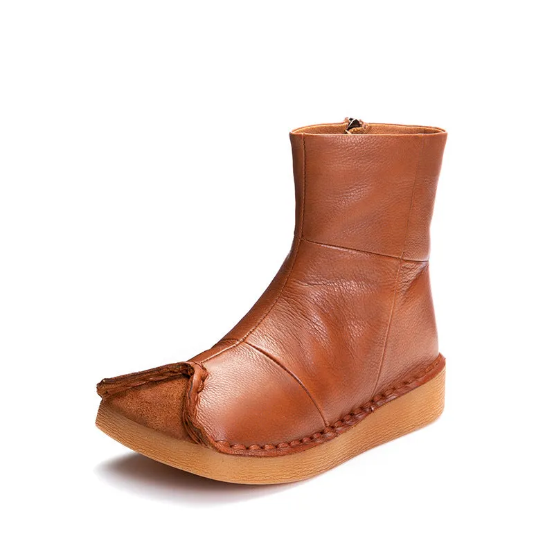 Retro Leather Handmade Velvet Winter Boots | Obiono