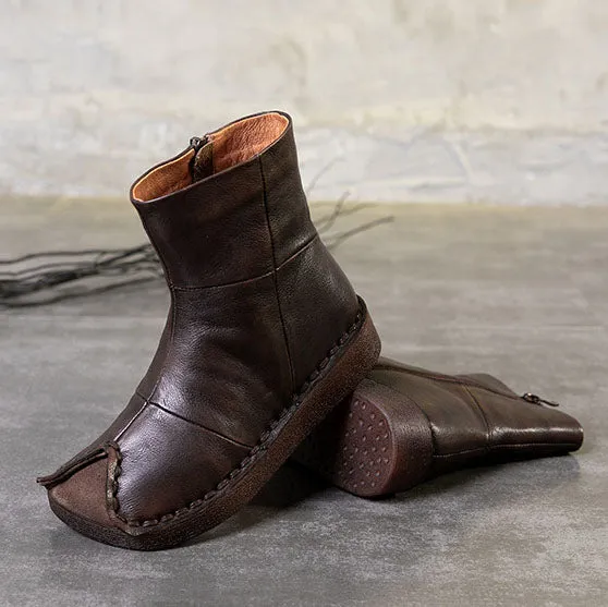 Retro Leather Handmade Velvet Winter Boots | Obiono