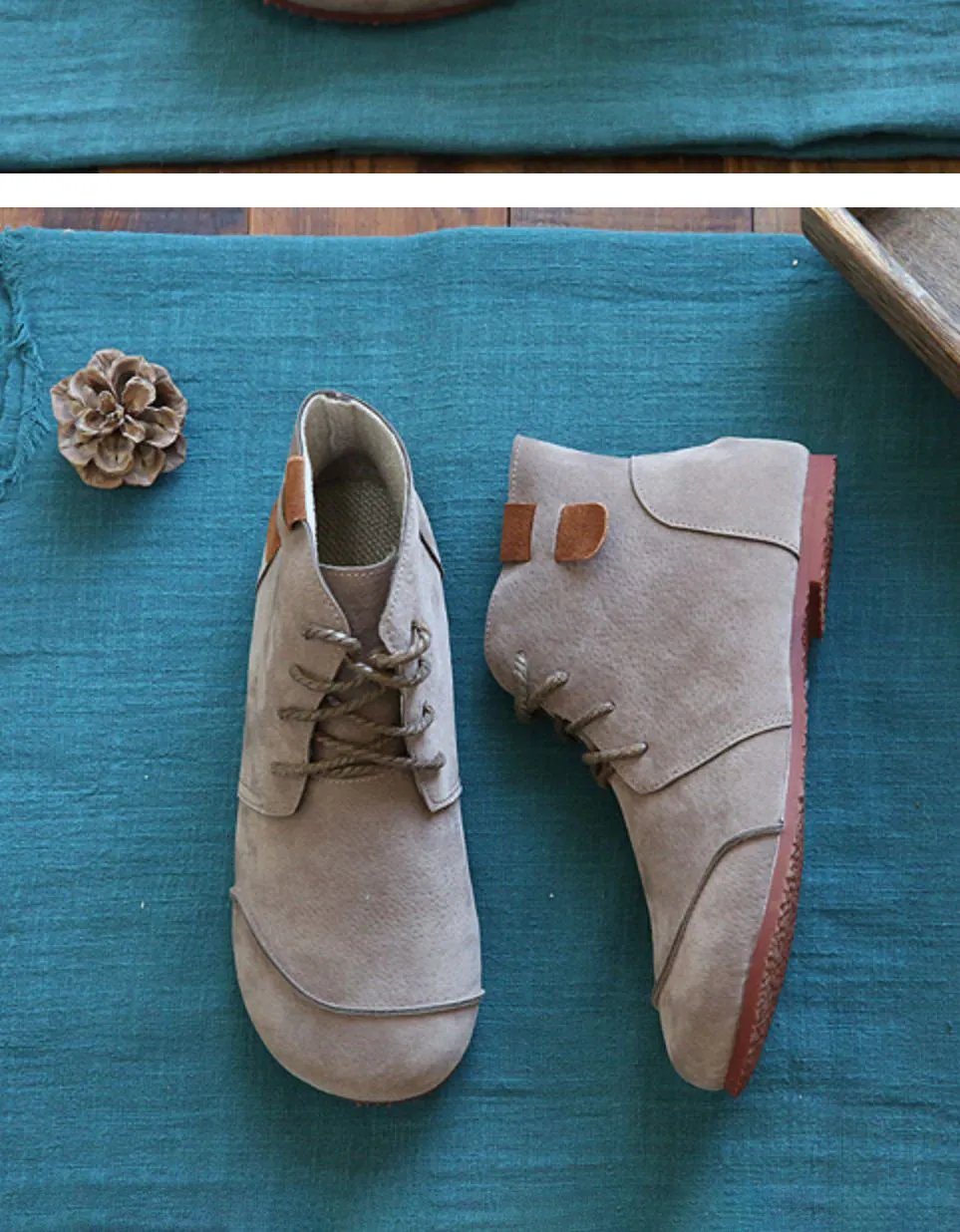 Suede Lace-up Round Toe Flat Ankle Boots