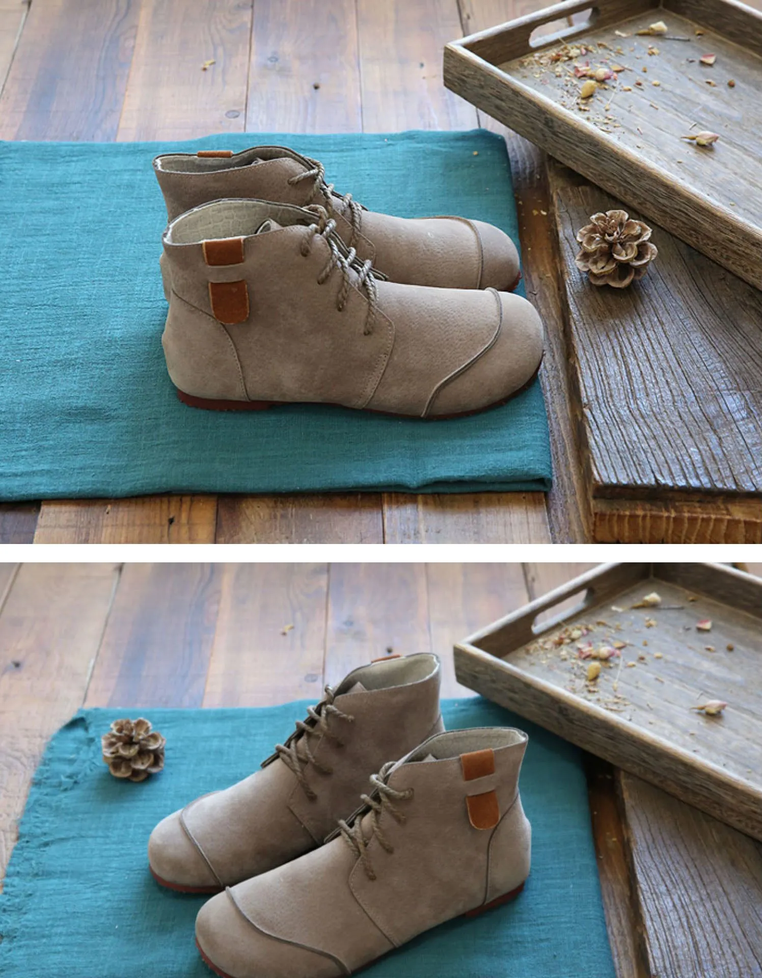 Suede Lace-up Round Toe Flat Ankle Boots