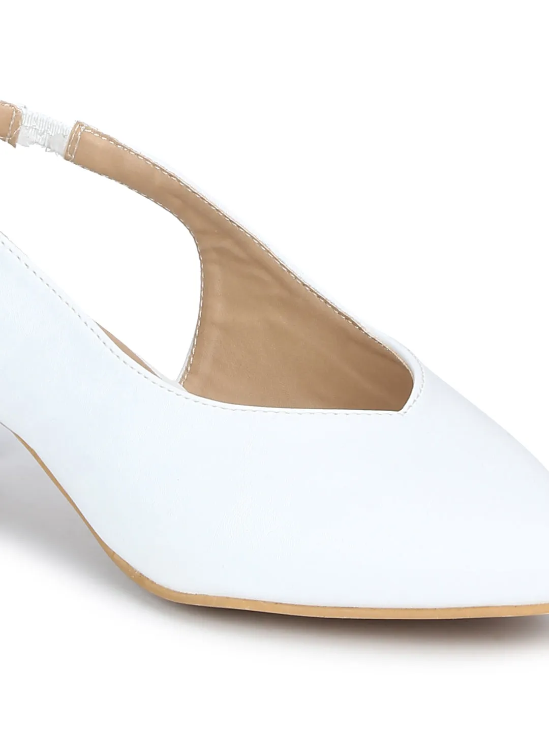 White PU Back Strap Low Heel Sandals