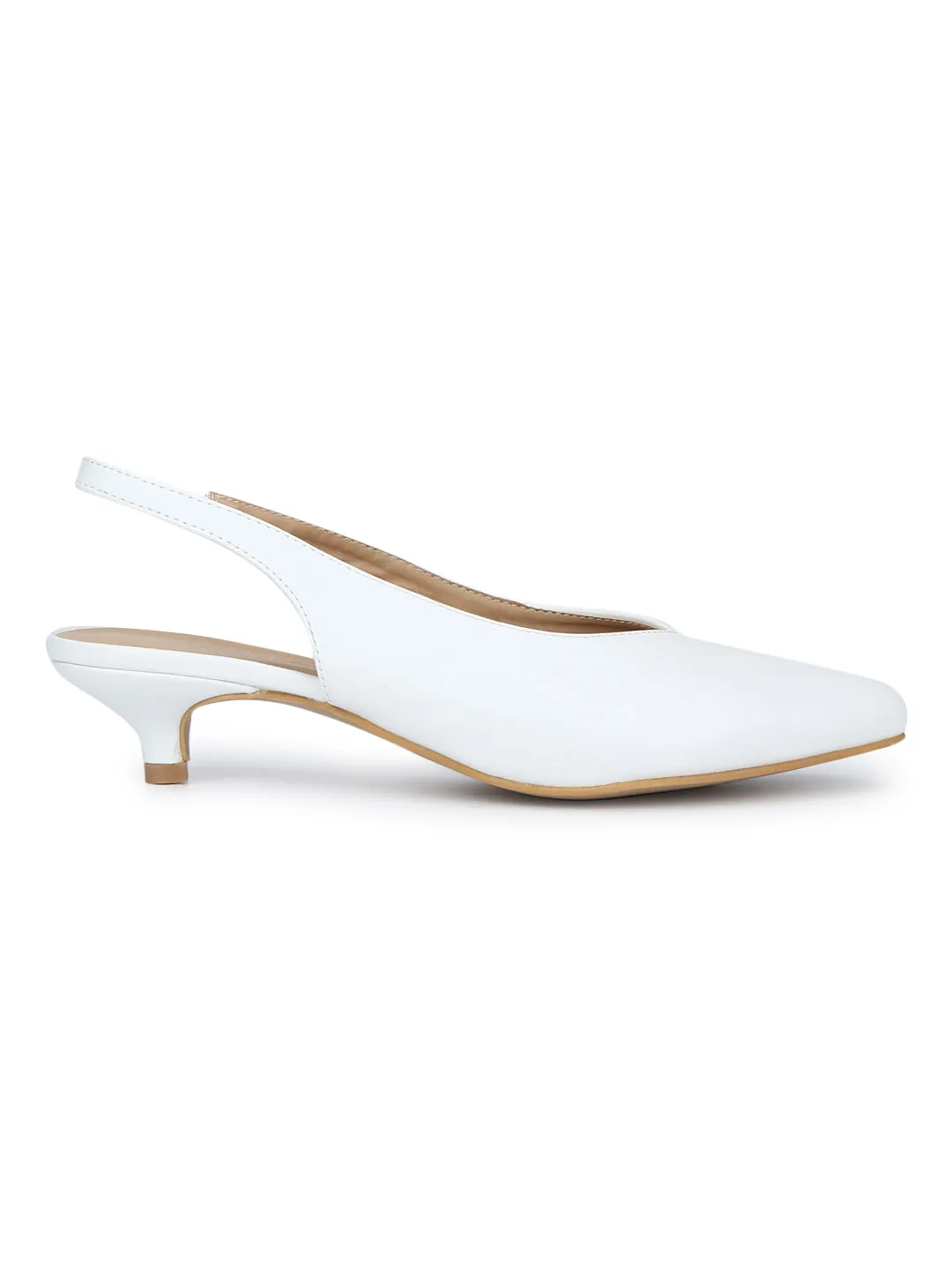 White PU Back Strap Low Heel Sandals