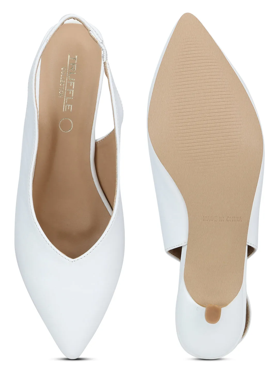 White PU Back Strap Low Heel Sandals