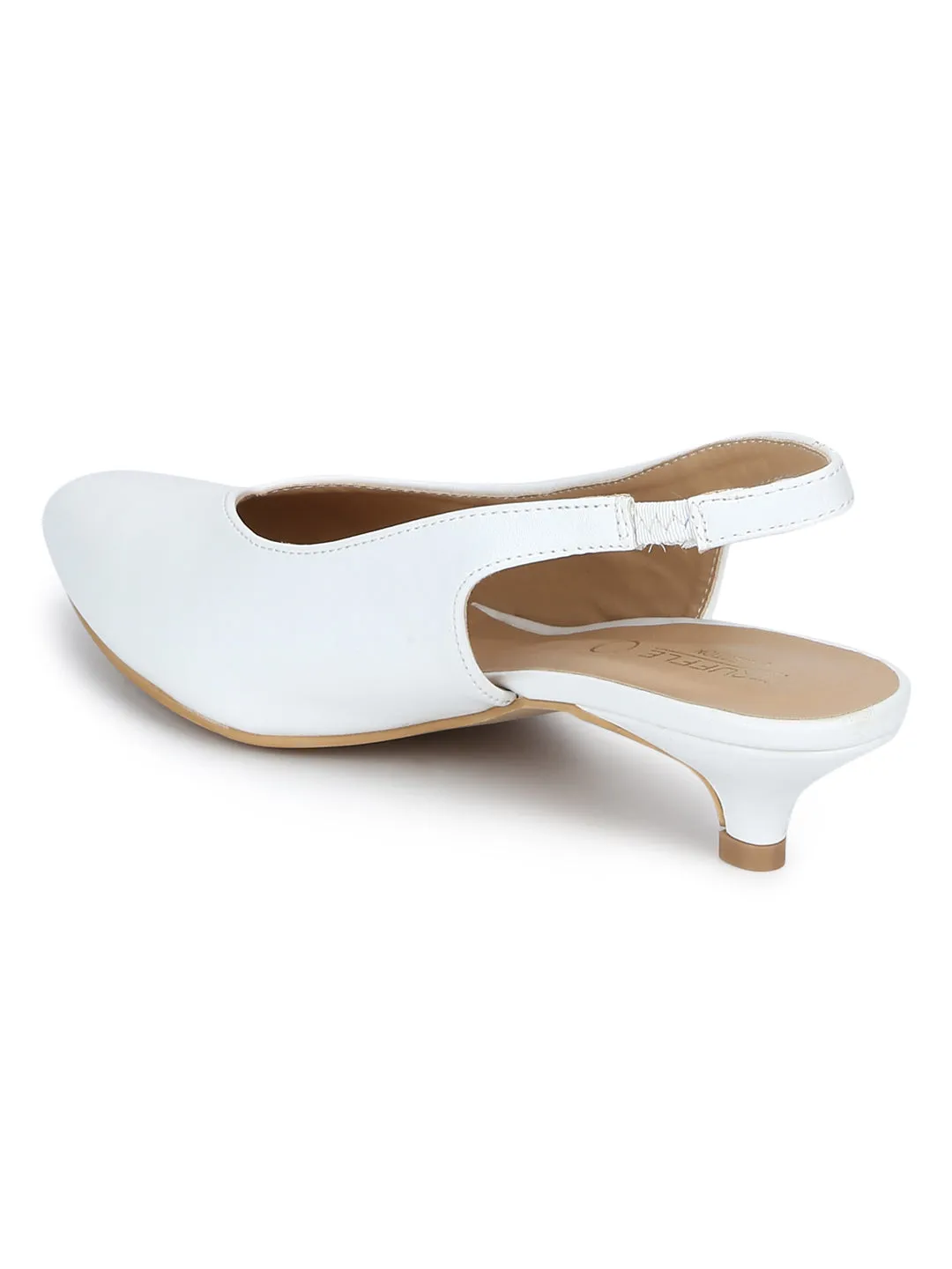 White PU Back Strap Low Heel Sandals